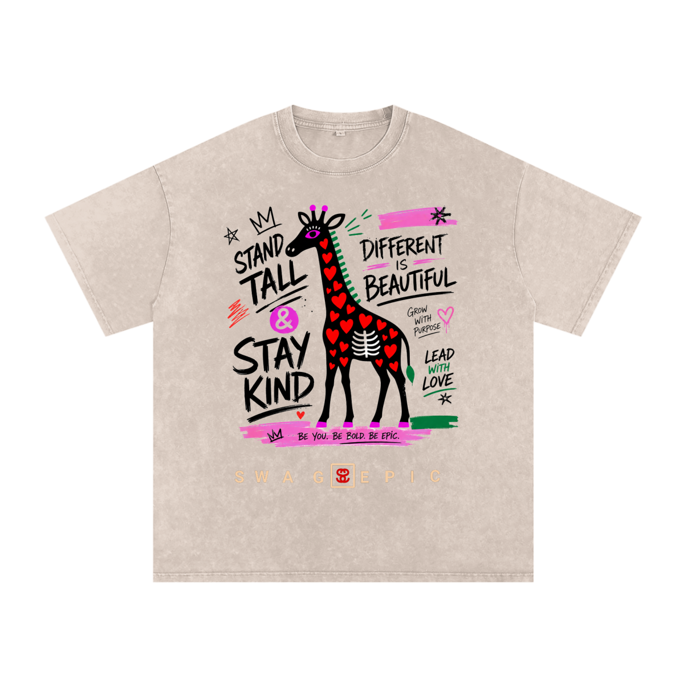 Snow Washed Oversized Cotton T-Shirt – "Stand Tall and Dream Big"