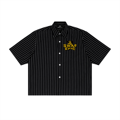 Unisex Striped "Swag Epic" Boxy Button-Up Shirt