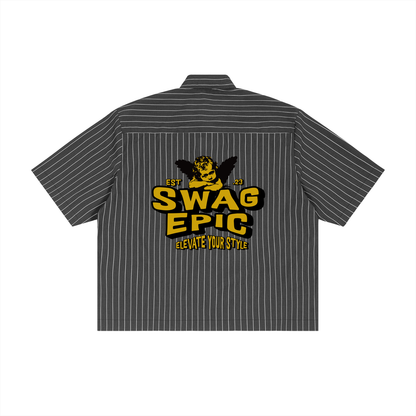 Unisex Striped "Swag Epic" Boxy Button-Up Shirt