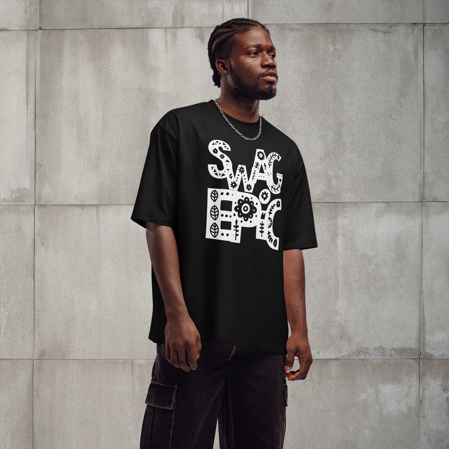 "FLOWER PRINT" OVERSIZED HEAVYWEIGHT BLACK T-SHIRT