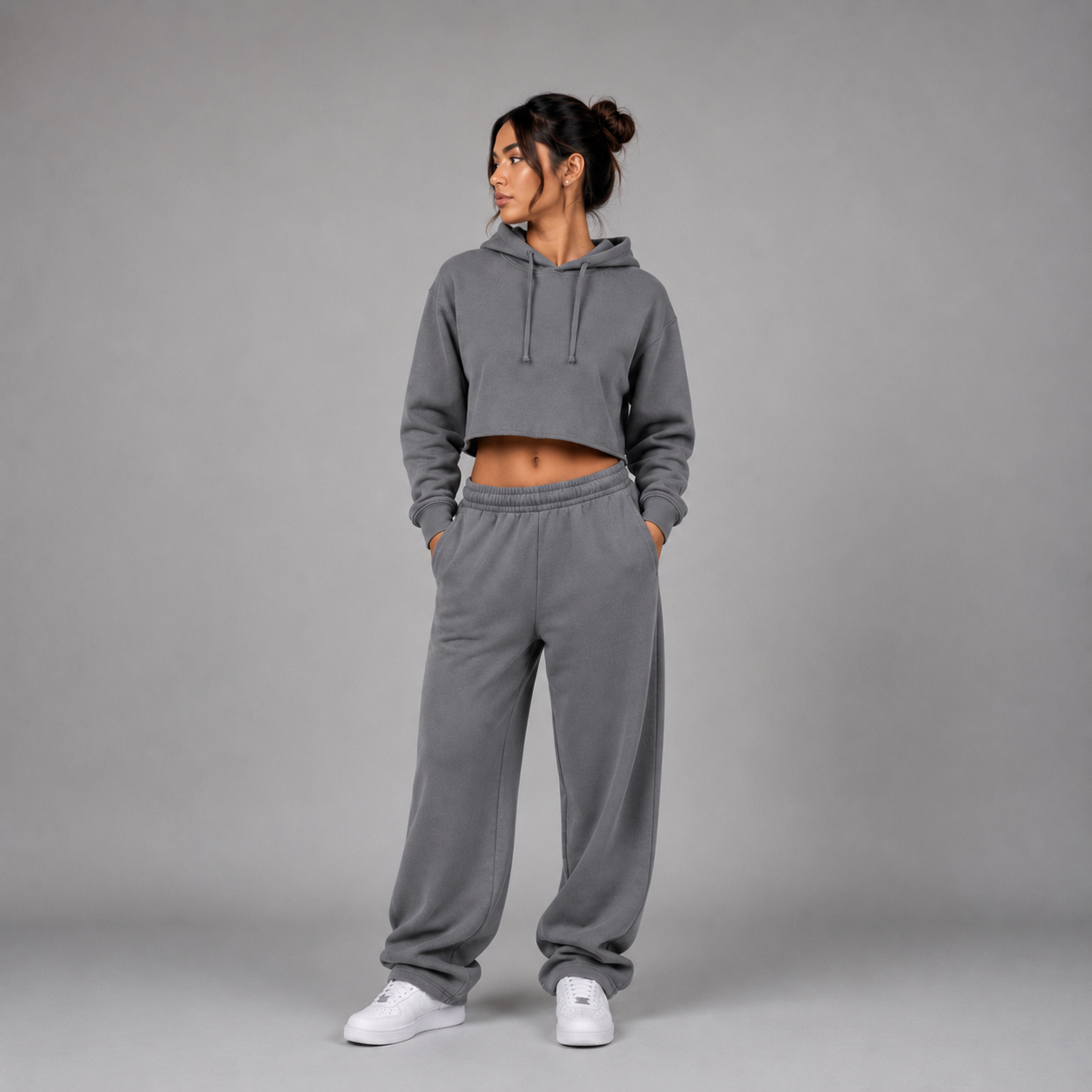 Lady's Relaxed Crop Hoodie - "Plain"